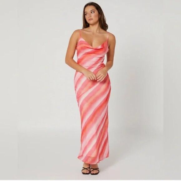Charlie Holiday Watercolor stripe pink stone slip dress maxi size 4 NWT - Picture 1 of 10